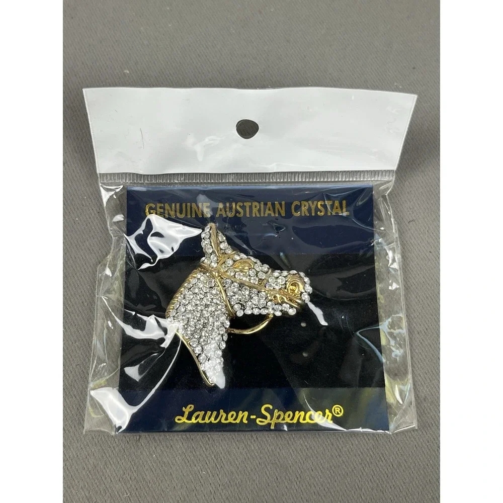 NEW Lauren Spencer Horse Head Equestrian Brooch Austrian Crystal Rhinestone Pin - Picture 6 of 6